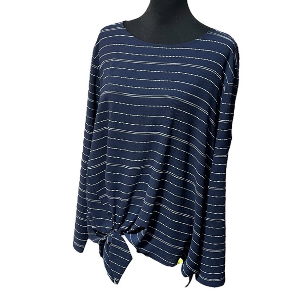 Ava & Viv Women's Plus Size 3X Blouse Pop Over Top Navy‎ Long Sleeve Tie Front - Picture 1 of 10